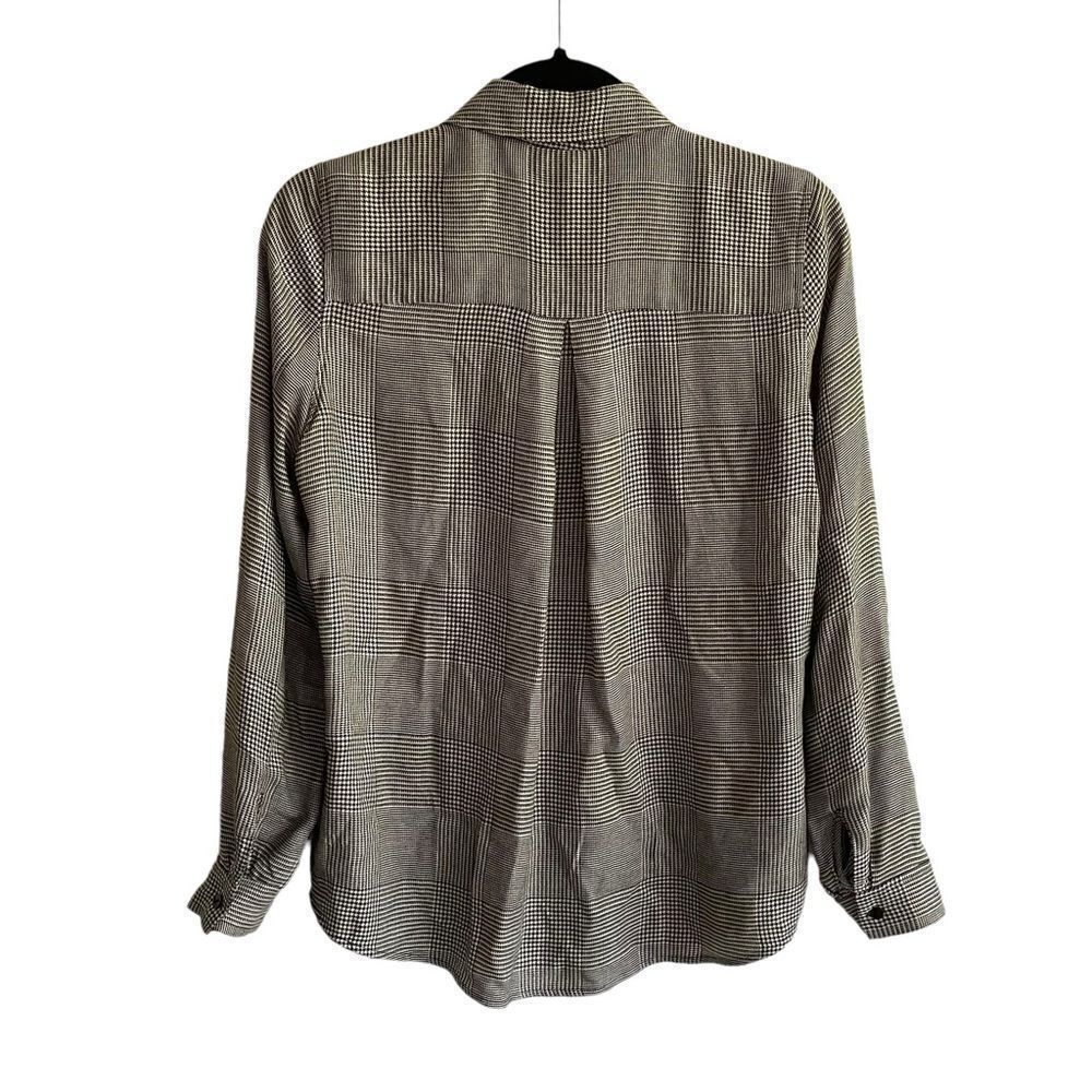 L’AGENCE Checked Button Front Long Sleeve Blouse Black Cream XS - Picture 2 of 6